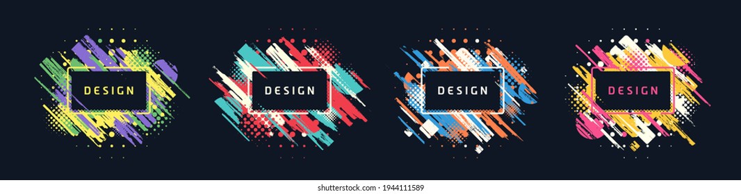 Dibujar diseños de plantillas de promoción de pincel, pancartas de venta geométricas coloridas. Conjunto de vectores.