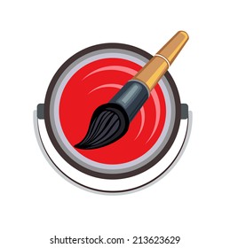 paint brush with red color bucket on white flat design