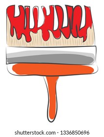 Paint brush with red paint vector illustration on white background.