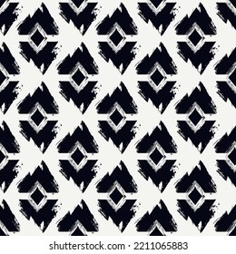 Paint brush rhombuses ornament. Seamless lozenges pattern. Hand drawn diamonds backdrop. Tiles wallpaper. Ethnic motif. Geometric background. Digital paper. Geometrical textile print. Vector art