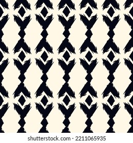 Paint Brush Rhombuses Ornament. Seamless Lozenges Pattern. Hand Drawn Diamonds. Tiles Wallpaper. Ethnic Motif. Geometric Background. Aboriginal Image. Geometrical Textile Print. Tribal Vector Work.