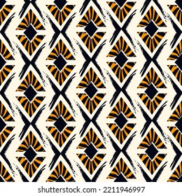 Paint Brush Rhombuses Ornament. Seamless Lozenges Pattern. Hand Drawn Diamonds. Tiles Wallpaper. Ethnic Motif. Geometric Background. Aboriginal Image. Geometrical Textile Print. Tribal Vector Work