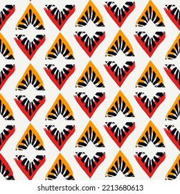 Paint Brush Rhombuses Ornament. Seamless Lozenges Pattern. Hand Drawn Diamonds. Tiles Wallpaper. Ethnic Motif. Geometric Background. Aboriginal Image. Geometrical Textile Print. Tribal Vector