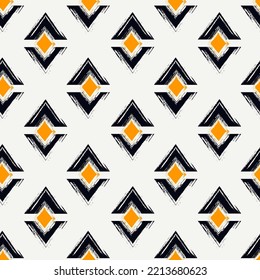 Paint Brush Rhombuses Ornament. Seamless Lozenges Pattern. Hand Drawn Diamonds. Tiles Wallpaper. Ethnic Motif. Geometric Background. Aboriginal Image. Geometrical Textile Print. Tribal Vector Work.