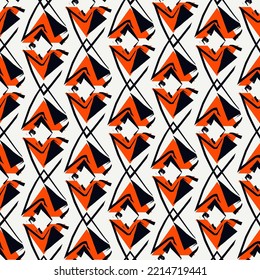 Paint brush rhombuses ornament. Seamless lozenges pattern. Hand drawn diamonds backdrop. Tiles wallpaper. Ethnic motif. Geometric background. Digital image. Geometrical textile print. Tribal vector.