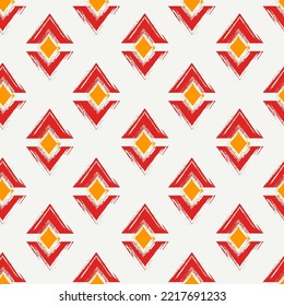 Paint Brush Rhombuses Ornament. Seamless Lozenges Pattern. Hand Drawn Diamonds. Tiles Wallpaper. Ethnic Motif. Geometric Background. Aboriginal Image. Geometrical Textile Print. Tribal Vector.