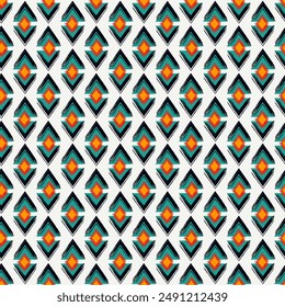 Paint brush rhombuses ornament. Seamless lozenges pattern. Hand drawn diamonds backdrop. Tiles wallpaper. Ethnic motif. Geometric background. Digital image. Geometrical textile print. Tribal vector