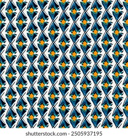 Paint brush rhombuses ornament. Seamless lozenges pattern. Hand drawn diamonds backdrop. Tiles wallpaper. Ethnic motif. Geometric background. Digital image. Geometrical textile print. Tribal vector.