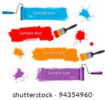 Paint brush and paint roller and paint banners. Vector illustration.