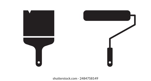 Pincel de pintura e iconos de color negro. Llene el Vector. Símbolo de pintura.