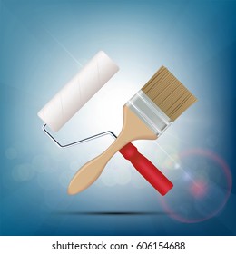 Paint brush and roller. Construction and repair. Stock vector illustration.