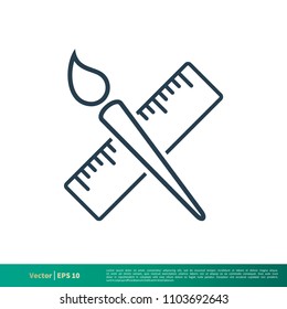 Paint Brush and Ruler Icon Vector Logo Template