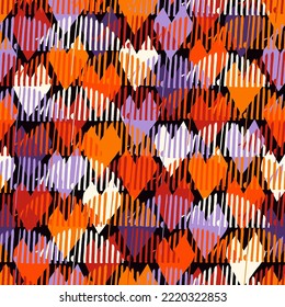 Paint brush scales seamless pattern. Japan traditional ornament. Hand drawn squama. Ethnic chevrons embroidery. Repeated scallops. Fish scale. Repeat scallop shapes. Japanese sashiko uroko motif