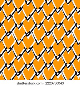 Paint brush scales seamless pattern. Japan traditional ornament. Hand drawn squama. Ethnic chevrons. Repeated scallops. Fish scale. Repeat scallop shapes. Japanese sashiko uroko motif. Vector art
