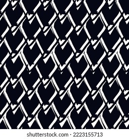 Paint brush scales seamless pattern. Japan traditional ornament. Hand drawn squama. Ethnic chevrons. Repeated scallops. Fish scale. Repeat scallop shapes. Japanese sashiko uroko motif. Vector art