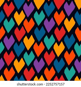 Paint brush scales seamless pattern. Japan traditional ornament. Hand drawn squama. Ethnic chevrons. Repeated scallops. Fish scale. Repeat scallop shapes. Japanese sashiko uroko motif. Vector art