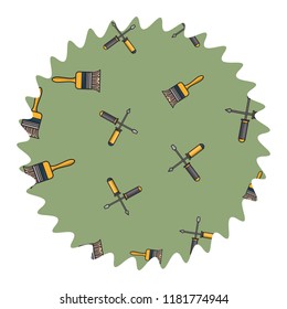 Paint brush and screwdrivers round label