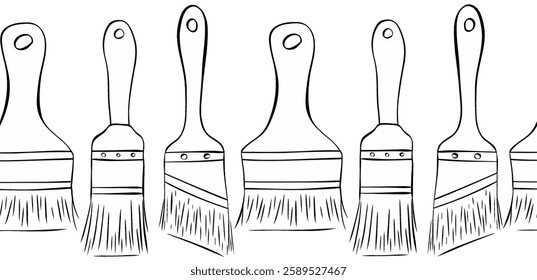 Paint brush seamless border. Vector graphic line ink composition isolated on transparent background
