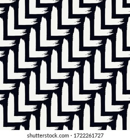 Paint brush seamless pattern. Freehand grunge design background. Diagonal parquet tile flooring motif ornament. Trendy handdrawn geometric print. Modern artistic hand drawn abstract vector wallpaper