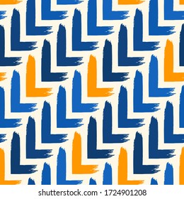 Pinselpinsel nahtlos einfügen. Freehand Grunge Design Hintergrund. Diagonaler Parkettboden Fliesen Motiv dekoriert. Trendy handgezeichnete geometrische Druck. Moderne, künstlerisch gezeichnete abstrakte Vektorgrafik