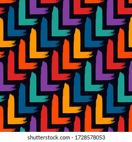 Pinselpinsel nahtlos einfügen. Freehand Grunge Design Hintergrund. Diagonaler Parkettboden Fliesen Motiv dekoriert. Trendy handgezeichnete geometrische Druck. Moderne, künstlerisch gezeichnete abstrakte Vektorgrafik
