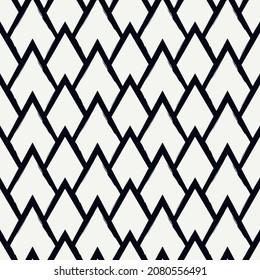 Paint brush seamless pattern. Freehand grunge design background. Scale motif oriental ornament. Trendy handdrawn geometric print. Modern artistic hand drawn abstract vector wallpaper