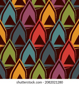 Paint brush seamless pattern. Freehand grunge design background. Scale, triangle motif ornament. Trendy handdrawn geometric print. Modern artistic hand drawn abstract vector wallpaper