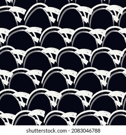 Paint brush seamless pattern. Freehand grunge design background. Round scale, arc motif oriental ornament. Trendy handdrawn geometric print. Modern artistic hand drawn abstract vector wallpaper