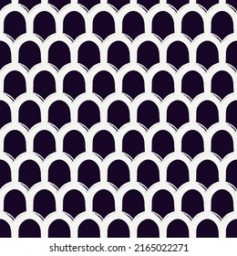 Paint brush seamless pattern. Freehand grunge design background. Round scale, arch motif oriental ornament. Trendy handdrawn geometric print. Modern artistic hand drawn abstract vector wallpaper