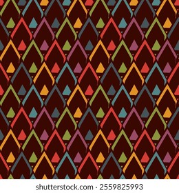 Paint brush seamless pattern. Freehand grunge design background. Scale, triangle motif ornament. Trendy handdrawn geometric print. Modern artistic hand drawn abstract vector wallpaper