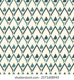 Paint brush seamless pattern. Freehand grunge design background. Scale, triangle motif ornament. Trendy handdrawn geometric print. Modern artistic hand drawn abstract vector wallpaper