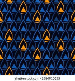 Paint brush seamless pattern. Freehand grunge design background. Scale, triangle motif ornament. Trendy handdrawn geometric print. Modern artistic hand drawn abstract vector wallpaper