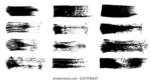 Paint brush. Set of ink grunge brush strokes. Artistic grunge textures collection. Dirty vector design elements, backgrounds. Kit of black paint splatters, strokes, paintbrush for modern design