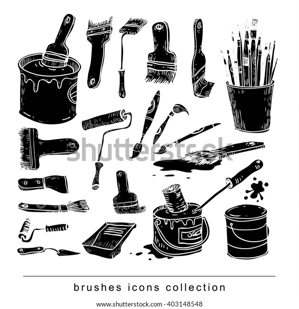 Paint Brush Set Vector Illustration Silhouette Stock Vector