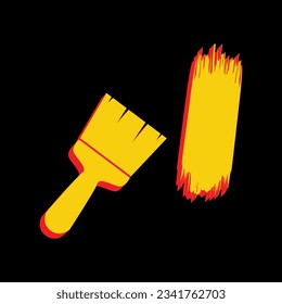 Paint brush sign. 3D Extruded Yellow Icon with Red Sides a Black background. Illustration.