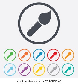 Paint brush sign icon. Artist symbol. Round circle buttons with frame. Vector