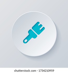 Pincel, icono simple. Cortar círculo con capas grises y azules. Estilo de papel