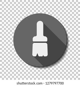 Paint brush, simple icon. flat icon, long shadow, circle, transparent grid. Badge or sticker style