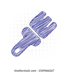 Paint brush, simple icon. Hand drawn sketched picture with scribble fill. Blue ink. Doodle on white background