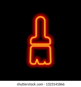 Paint brush, simple icon. Orange neon style on black background. Light icon