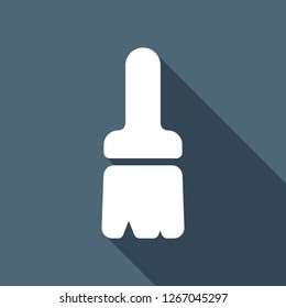 Paint brush, simple icon. White flat icon with long shadow on blue background