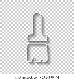 Paint brush, simple icon. White outline sign with shadow on transparent background