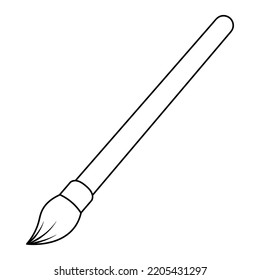 Paint brush. Sketch. Artistic tool for coloring. Vector illustration. Coloring book for children. Brush with hard bristles. Device for creativity. Outline on isolated background. Doodle style. 