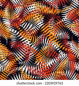 Paint brush smears seamless pattern. Natural organic camouflage texture. Brushstrokes spotted print. Freehand design background. Trendy handdrawn ornament. Artistic hand drawn abstract wallpaper