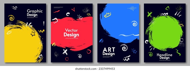 Paint brush and splash. Vector illustration. Set of vector posters. Colorful illustration. Design for poster, banner, background, cover. 