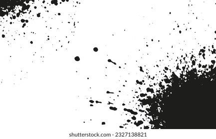 Paint Brush Splatter. Ink Splash, Dirty Grunge Texture Background. Stain Watercolor, Paintbrush Splotch in Corner. Grungy Spatter Frame. Abstract Design Element. Isolated Vector Illustration.
