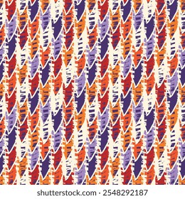 Pincel de pintura patrón sin fisuras squama. Ornamento tradicional asiático. Vieiras repetidas. Fondo de pantalla de escamas de pescado. Pluma de pájaro. Motivo étnico. Papel digital geométrico. Estampado textil tribal. Arte vectorial de trabajo