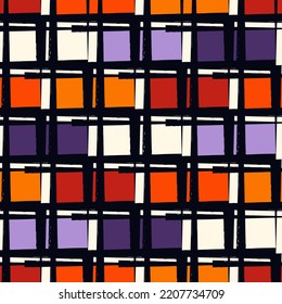 Pintar fondo de cuadrados de pincel. Patrón sin foco. Ornamento geométrico dibujado a mano. Fondo de la mano libre. Comprueba el fondo de pantalla del motivo. Papel digital. Impresión textil. Diseño web. Imagen abstracta. Obra artística de vectores