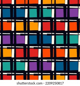 Pintar fondo de cuadrados de pincel. Patrón sin foco. Ornamento geométrico dibujado a mano. Fondo de la mano libre. Comprueba el fondo de pantalla del motivo. Papel digital. Impresión textil. Diseño web. Imagen abstracta. Obra artística de vectores