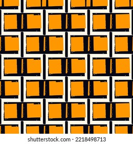 Paint brush squares background. Seamless pattern. Hand drawn geometric ornament. Freehand backdrop. Checks motif wallpaper. Digital paper. Textile print. Web design. Abstract image. Vector art work.